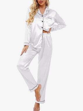 Classic Satin Women's Pajama Set - White